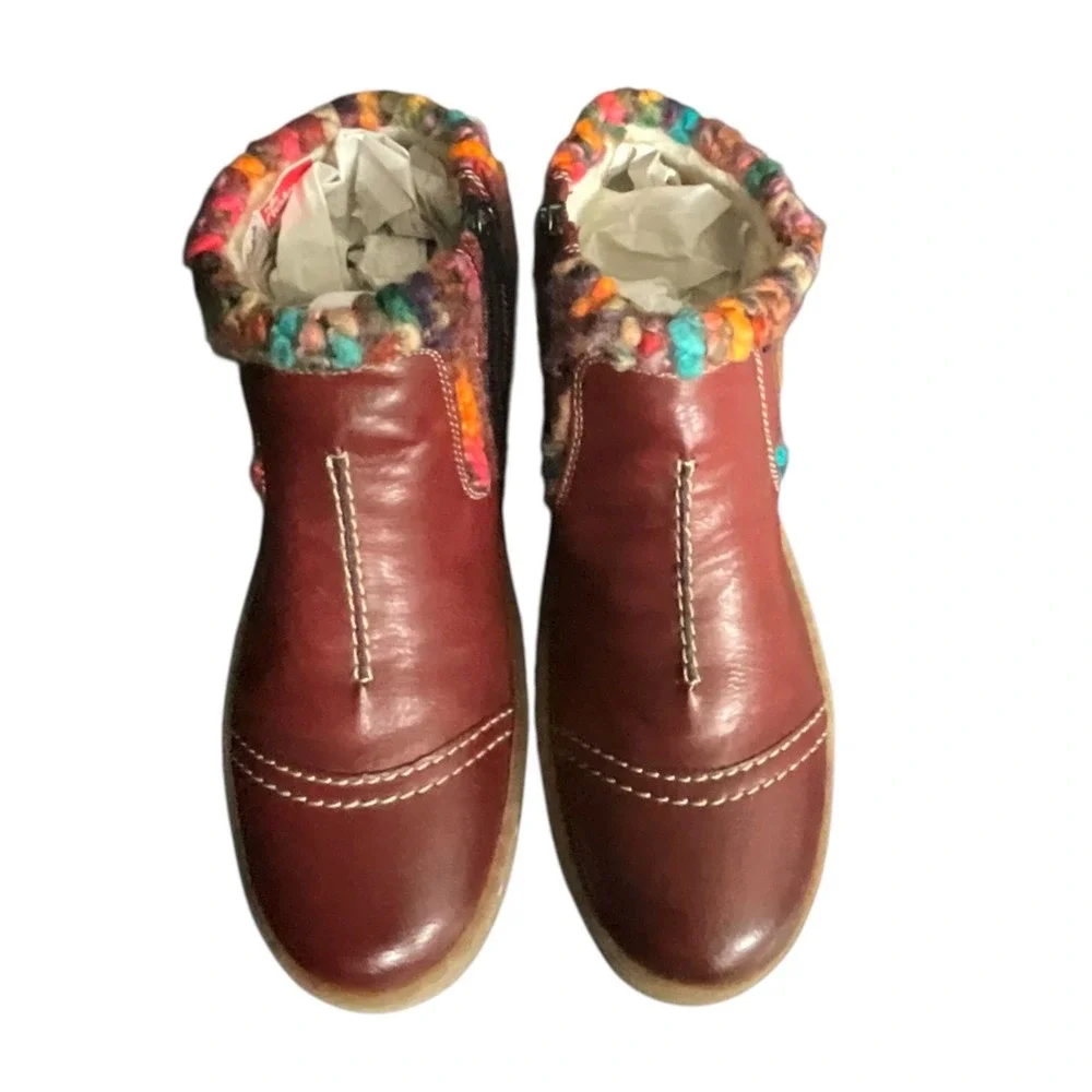 Rieker Ankle Boots Womens 39 burgundyKnit Collar Leather wool Zip Up Z6784-35